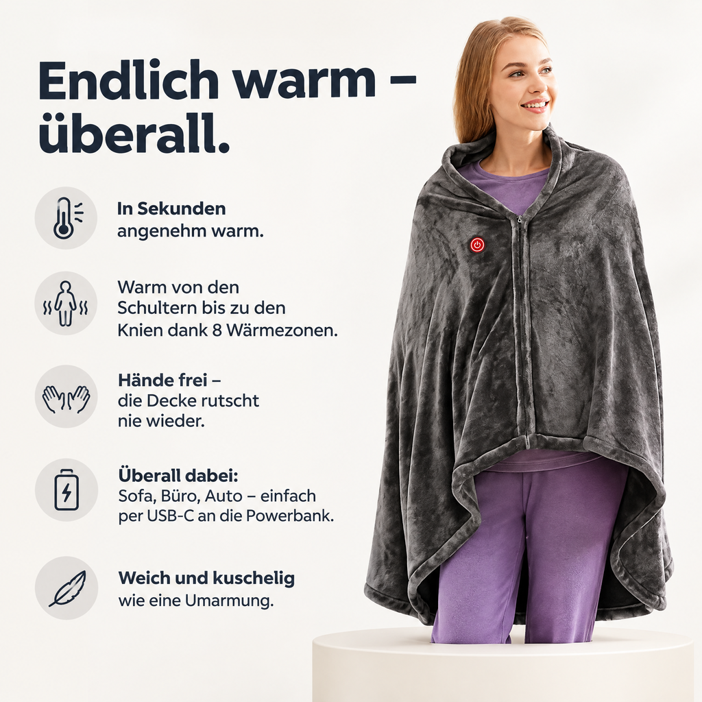 Endlich warm – überall: 8 Wärmezonen, Hände frei, per USB